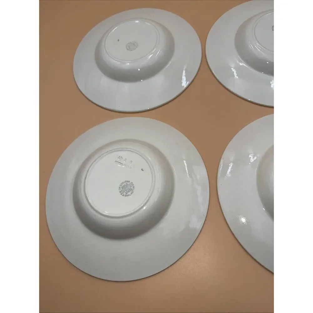 Wedgwood Patrician Rimmed Flat Soup Bowls Ivory Embossed Floral Pattern Set of 4